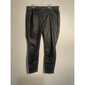 Eileen Fisher‎ Black Coated Waxed Skinny Jeans Faux Leather Size 12 Petite